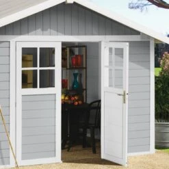 Abri De Jardin En PVC 11,2m² DECO Gris Clair Et Blanc Grosfillex + Kit Ancrage Offert -Jardin Soldes abri de jardin en pvc 112m deco gris clair et blanc grosfillex 3