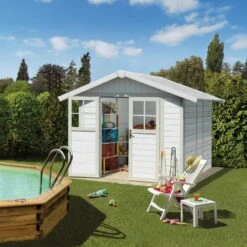 Abri De Jardin En PVC 4,9m² DECO Blanc Et Gris Vert Grosfillex + Kit Ancrage Offert -Jardin Soldes abri de jardin en pvc 49m deco blanc et gris vert grosfillex 2