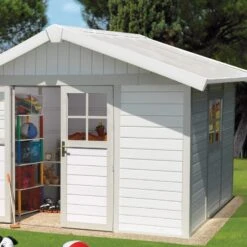 Abri De Jardin En PVC 7,5m² DECO Blanc Et Gris Vert Grosfillex + Kit Ancrage Offert -Jardin Soldes abri de jardin en pvc 75m deco blanc et gris vert grosfillex 2