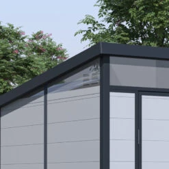 Abri De Jardin En Résine 3,24m² Gris Clair Toit Monopente Skylight + Plancher - Jobu -Jardin Soldes abri de jardin en resine 324m gris clair toit plat skylight plancher jobu 2