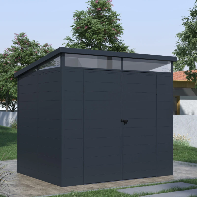 Abri De Jardin En Résine 4,10m² Anthracite Toit Monopente Skylight + Plancher - Jobu 3 Abri De Jardin En Résine 4,10m² Anthracite Toit Monopente Skylight + Plancher - Jobu