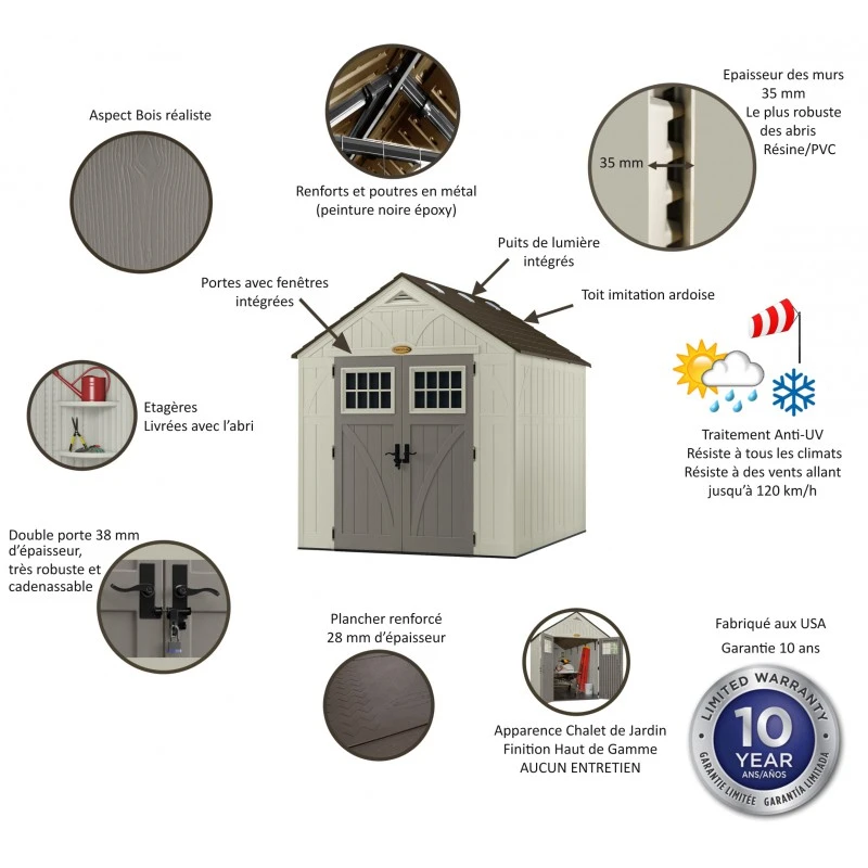 Abri De Jardin Polyéthylène 35mm 7,90m² Woodgrain + Plancher SUNCAST 4 Abri De Jardin Polyéthylène 35mm 7,90m² Woodgrain + Plancher SUNCAST – Image 2