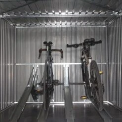 Abri Pour 4 Vélos En Acier Galvanisé Gris Avec Rails De Rangement 4,02m² - Chalet Et Jardin -Jardin Soldes abri pour 4 velos en acier galvanise gris avec rails de rangement 402m chalet et jardin 4