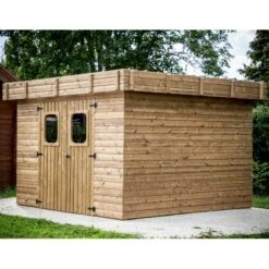Abri Thizy 11,53m² En Bois Thermo Traité Et Toiture En Acier HABRITA -Jardin Soldes abri thizy 1153m en bois thermo traite et toit en acier habrita 5