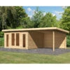 Abri Toit Plat 13,60m² Bois Massif 40mm Radeburg 3 Avec Appentis 330cm Et Paroi Arrière – Karibu -Jardin Soldes abri toit plat 1360m bois massif 40mm radeburg 3 avec appentis 330cm et paroi arriere karibu