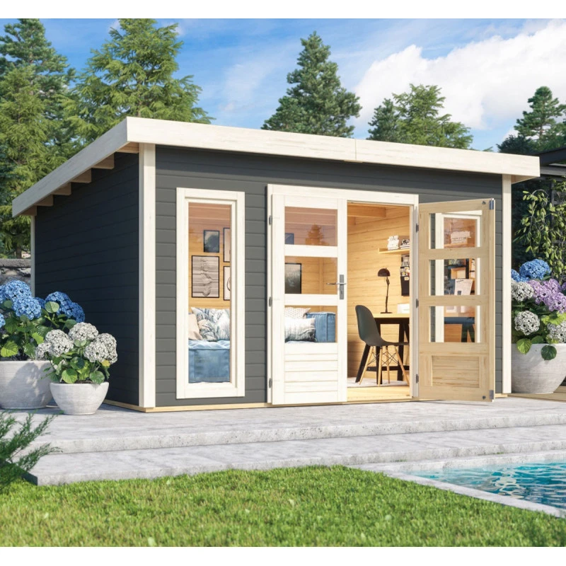 Abri Toit Plat 13,60m² Bois Massif Gris Terre 40mm Northeim 5 – Karibu 5 Abri Toit Plat 13,60m² Bois Massif Gris Terre 40mm Northeim 5 – Karibu – Image 3