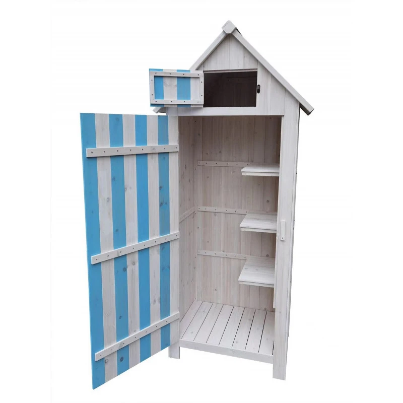 Armoire De Jardin En Bois Lasuré Bleu Et Blanc 0,41m² - Habrita 5 Armoire De Jardin En Bois Lasuré Bleu Et Blanc 0,41m² - Habrita – Image 3