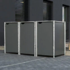 Cache-poubelle 3 Compartiments Müllbox En Aluminium Gris 3x240L – HIDE