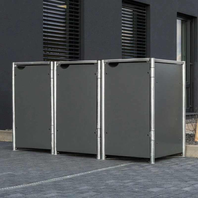 Cache-poubelle 3 Compartiments Müllbox En Aluminium Gris 3x240L – HIDE 3 Cache-poubelle 3 Compartiments Müllbox En Aluminium Gris 3x240L – HIDE