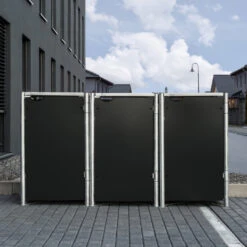Cache-poubelle 3 Compartiments Müllbox En Aluminium Noir 3x140L – HIDE