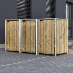 Cache-poubelle 3 Compartiments Müllbox En Bois Traité Naturel 3x140L – HIDE -Jardin Soldes cache poubelle 3 compartiments mullbox en bois traite naturel 3x140l hide 4