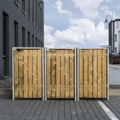 Cache-poubelle 3 Compartiments Müllbox En Bois Traité Naturel 3x140L – HIDE -Jardin Soldes cache poubelle 3 compartiments mullbox en bois traite naturel 3x140l hide 5