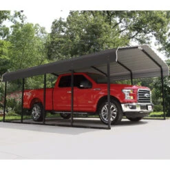 Carport à Toit En Acier Galvanisé 22,57m² Couleur Anthracite – Shelter Logic -Jardin Soldes carport 2257m a toit en acier galvanise couleur anthracite shelter logic 2