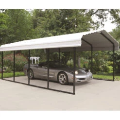 Carport à Toit En Acier Galvanisé 22,57m² Couleur Beige – Shelter Logic -Jardin Soldes carport a toit en acier galvanise 2257m couleur beige shelter logic 1 2