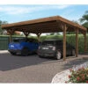 Carport Double 30,7m² En Bois Autoclave Marron Victor - Forest Style -Jardin Soldes carport double 307m en bois autoclave marron victor forest style