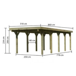 Carport En Bois Autoclave 26,9m² Et Toit En Acier – KARIBU -Jardin Soldes carport en bois autoclave 269m et toit en acier karibu 2