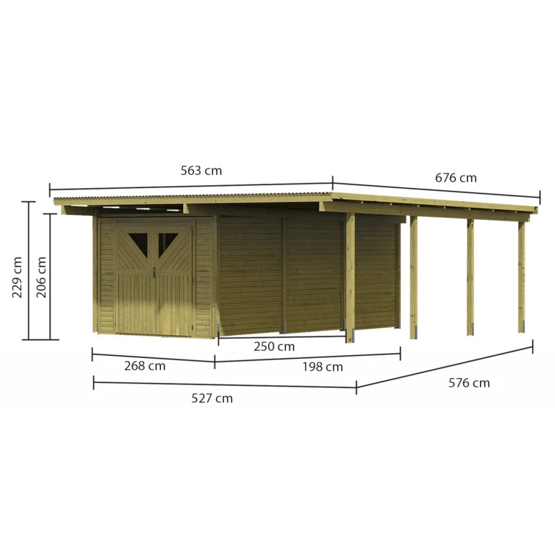 Carport En Bois Autoclave 30,35m² Avec Débarras 14,4m² - Karibu 4 Carport En Bois Autoclave 30,35m² Avec Débarras 14,4m² - Karibu – Image 2