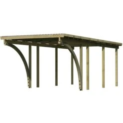 Carport En Pin Autoclave Avec Toit PVC 20,5m² + 2 Arcs D'entrée - Karibu -Jardin Soldes carport en pin autoclave avec toit pvc 205m 2 arcs d entree karibu 2