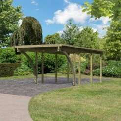 Carport En Pin Autoclave Avec Toit PVC 20,5m² + 2 Arcs D'entrée - Karibu