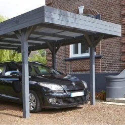 Carport Simple 15,75m² En Bois Lasuré Gris Anthracite Louison Forest Style -Jardin Soldes carport simple 1575m en bois lasure gris anthracite louison madeira 2