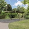 Carport Simple En Bois Autoclave Avec Toit PVC Et 2 Arcs D'entrée 14,9m² - 304x490cm - Karibu -Jardin Soldes carport simple en bois autoclave avec toit pvc et 2 arcs d entree 149m 304x490cm karibu