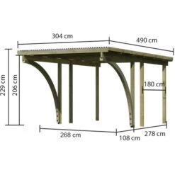 Carport Simple En Bois Autoclave Avec Toit PVC Et 2 Arcs D'entrée 14,9m² - 304x490cm - Karibu -Jardin Soldes carport simple en bois autoclave avec toit pvc et 2 arcs d entree 149m 304x490cm karibu 2