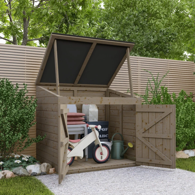 Coffre De Jardin En Bois Traité 20mm 1200L GENIO Noir - Gardy Shelter 4 Coffre De Jardin En Bois Traité 20mm 1200L GENIO Noir - Gardy Shelter – Image 2