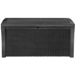 Keter Coffre En Résine Imitation Rotin Tressé Et Bois 400L Anthracite RIO -Jardin Soldes coffre en resine imitation rotin tresse et bois 400l anthracite rio 2