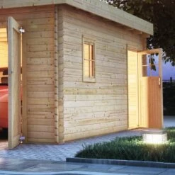 Garage En Bois Massif 20,78m² Toit Plat – Madriers 40mm - Karibu -Jardin Soldes garage en bois massif 2078m toit plat madriers 40mm karibu 2