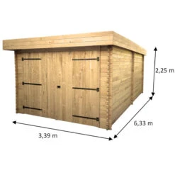 Garage En Bois Massif 21,46m² – Madriers 28mm – Toiture En Bac Acier – Habrita -Jardin Soldes garage en bois massif 2146m madriers 28mm toiture en bac acier habrita 1