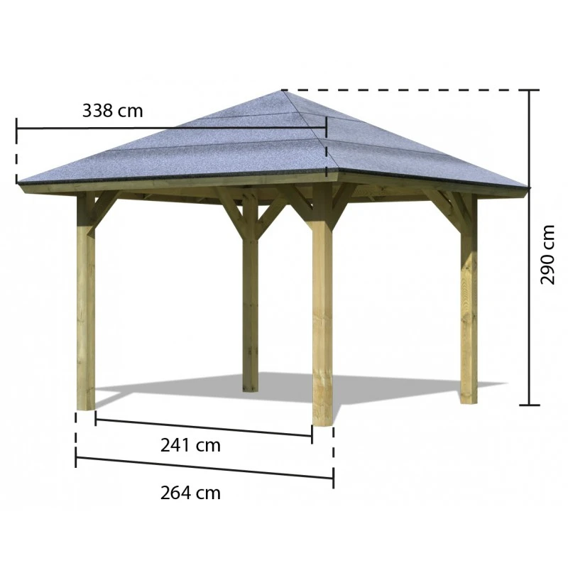 Kiosque Carré Bergen 1 En Bois FSC – 3,38x3,38m - Karibu 4 Kiosque Carré Bergen 1 En Bois FSC – 3,38x3,38m - Karibu – Image 2