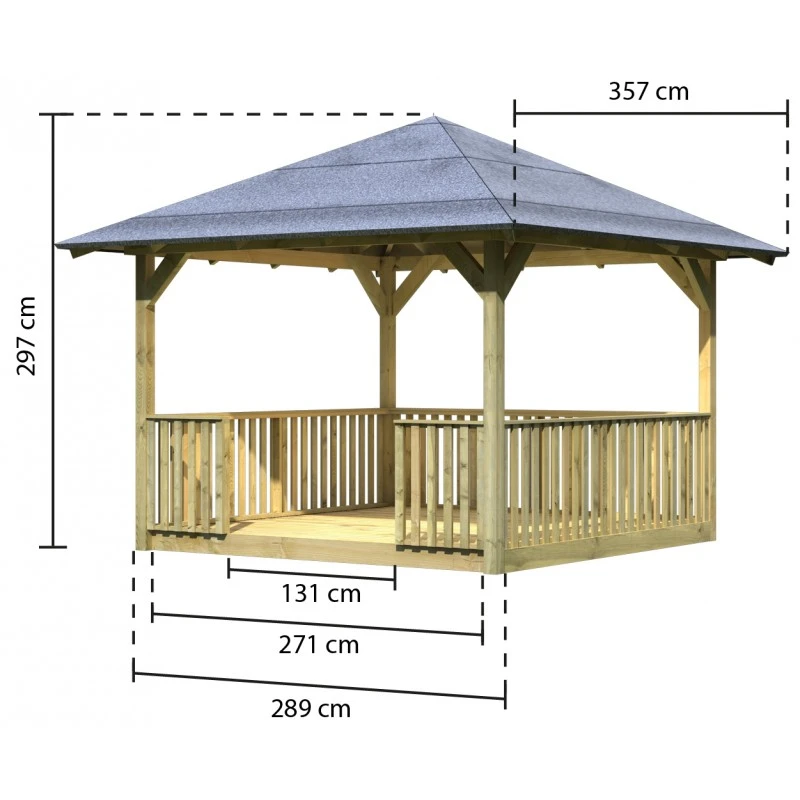 Kiosque Carré Cordoba Avec Plancher Et Balustrade – 3,57x3,57m - Karibu 4 Kiosque Carré Cordoba Avec Plancher Et Balustrade – 3,57x3,57m - Karibu – Image 2