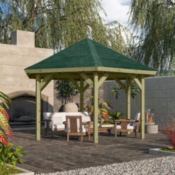 Kiosque Hexagonal En Bois Autoclave Oslo 2 – Diam. 3,70m – Avec Shingles – Karibu