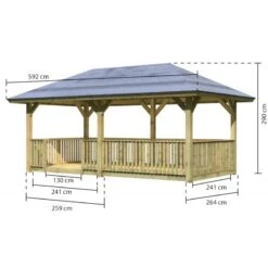 Pavillon Bergen 2 En Bois Autoclave 13,70m² + Plancher + Balustrade – KARIBU -Jardin Soldes pavillon bergen 2 en bois autoclave 1370m plancher balustrade karibu 2