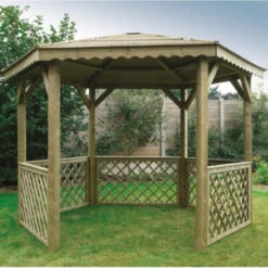 Pavillon De Jardin Hexagonal 6,68m² En Bois Traité Autoclave Avec Balustrades - SOLID -Jardin Soldes pavillon de jardin hexagonale 668m en bois traite autoclave avec balustrades solid 3