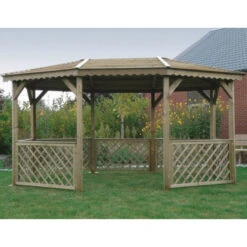 Pavillon De Jardin Octogonal 11,49m² En Bois Traité Autoclave Avec Balustrades - SOLID