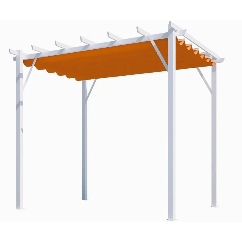 Pergola 100% Aluminium Coloris Blanc 12m² Avec Toile D'ombrage Rouille 140gr/m² HABRITA 4 Pergola 100% Aluminium Coloris Blanc 12m² Avec Toile D'ombrage Rouille 140gr/m² HABRITA – Image 2