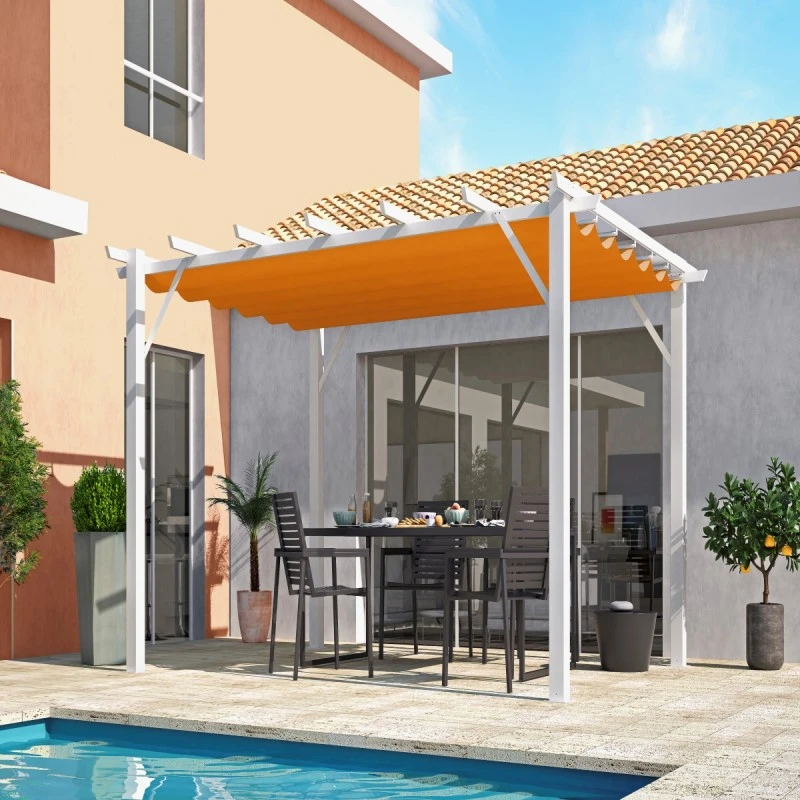 Pergola 100% Aluminium Coloris Blanc 12m² Avec Toile D'ombrage Rouille 140gr/m² HABRITA 3 Pergola 100% Aluminium Coloris Blanc 12m² Avec Toile D'ombrage Rouille 140gr/m² HABRITA