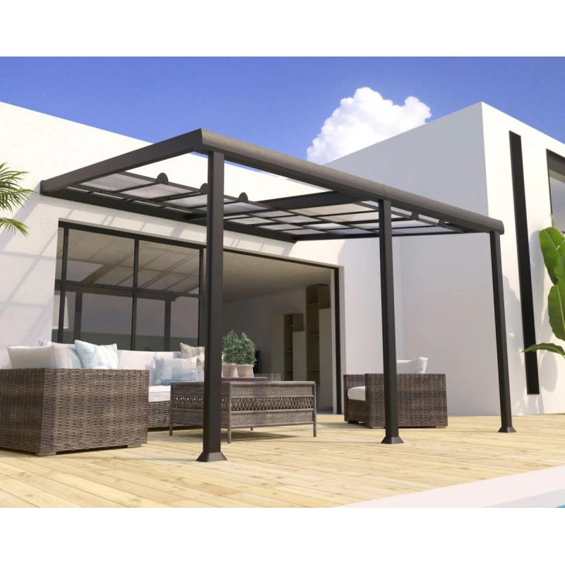 Pergola Adossée 350x400cm En Aluminium Gris Anthracite Et Polycarbonate à Panneaux Coulissants ATHEZZA - Couleurs Du Monde 3 Pergola Adossée 350x400cm En Aluminium Gris Anthracite Et Polycarbonate à Panneaux Coulissants ATHEZZA - Couleurs Du Monde