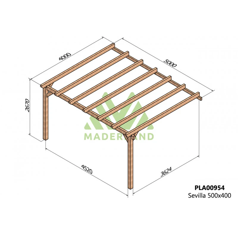 Pergola Adossée En Bois Lamellé-collé 500x400cm Sevilla – Maderland 4 Pergola Adossée En Bois Lamellé-collé 500x400cm Sevilla – Maderland – Image 2