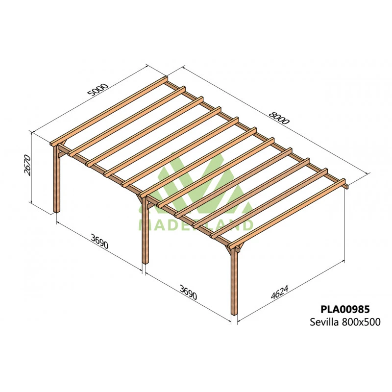 Pergola Adossée En Bois Lamellé-collé 800x500cm Sevilla – Maderland 4 Pergola Adossée En Bois Lamellé-collé 800x500cm Sevilla – Maderland – Image 2