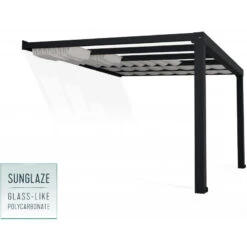 Pergola Adossée Stockholm 350x368cm Aluminium Gris Et Polycarbonate Avec Stores De Toit Rétractables – Palram - Canopia -Jardin Soldes pergola adossee stockholm 350x368cm aluminium gris et polycarbonate avec stores de toit retractables palram 2