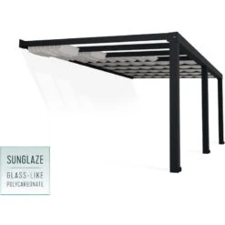 Pergola Adossée Stockholm 350x590cm Aluminium Gris Et Polycarbonate Avec Stores De Toit Rétractables – Palram - Canopia -Jardin Soldes pergola adossee stockholm 350x590cm aluminium gris et polycarbonate avec stores de toit retractables palram 2