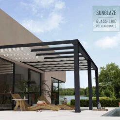 Pergola Adossée Stockholm 350x590cm Aluminium Gris Et Polycarbonate Avec Stores De Toit Rétractables – Palram - Canopia -Jardin Soldes pergola adossee stockholm 350x590cm aluminium gris et polycarbonate avec stores de toit retractables palram 3