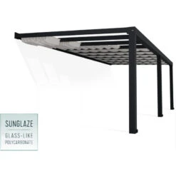Pergola Adossée Stockholm 350x740cm Aluminium Gris Et Polycarbonate Avec Stores De Toit Rétractables – Palram - Canopia -Jardin Soldes pergola adossee stockholm 350x740cm aluminium gris et polycarbonate avec stores de toit retractables palram 2