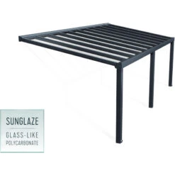 Pergola Adossée Stockholm 350x740cm Aluminium Gris Et Polycarbonate Avec Stores De Toit Rétractables – Palram - Canopia