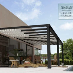 Pergola Adossée Stockholm 350x740cm Aluminium Gris Et Polycarbonate Avec Stores De Toit Rétractables – Palram - Canopia -Jardin Soldes pergola adossee stockholm 350x740cm aluminium gris et polycarbonate avec stores de toit retractables palram 3