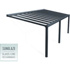 Pergola Adossée Stockholm 350x810cm Aluminium Gris Et Polycarbonate Avec Stores De Toit Rétractables – Palram - Canopia