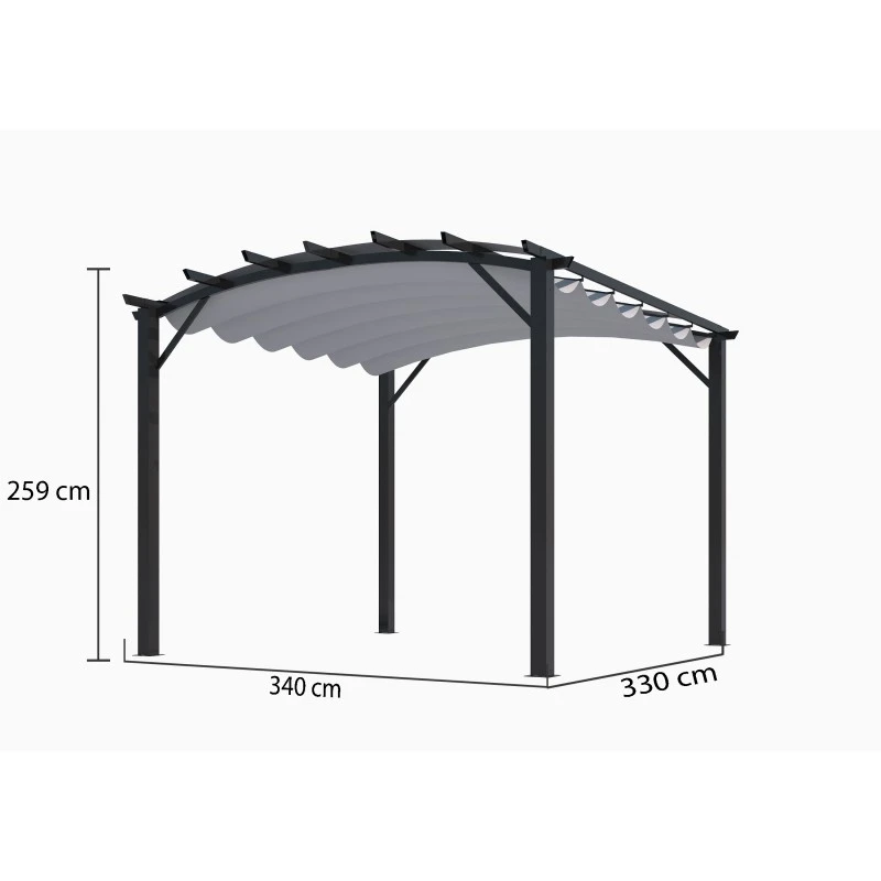 Pergola Arche Aluminium/acier Gris Anthracite 11,22m² Avec Toit En Toile Polyester 280gr/m² Gris HABRITA 5 Pergola Arche Aluminium/acier Gris Anthracite 11,22m² Avec Toit En Toile Polyester 280gr/m² Gris HABRITA – Image 3