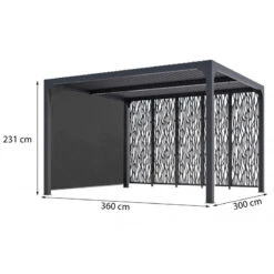 Pergola Bioclimatique Alu Anthracite 10,80m² Toit Avec Lames Ovales Alu + 5 Panneaux Moucharabieh + 1 Rideau Gris – HABRITA -Jardin Soldes pergola bioclimatique alu anthracite 1080m toit avec lames ovales alu 5 panneaux moucharabieh 1 rideau gris habrita 3